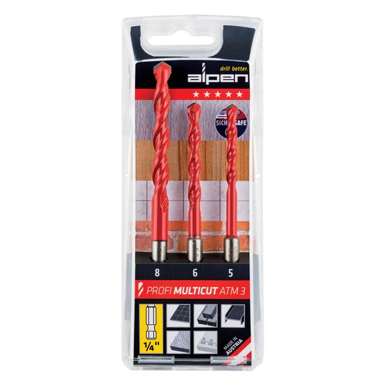 ALPEN Multicut Drill Bit Set 3 Piece Hex Shank 5 6 8mm